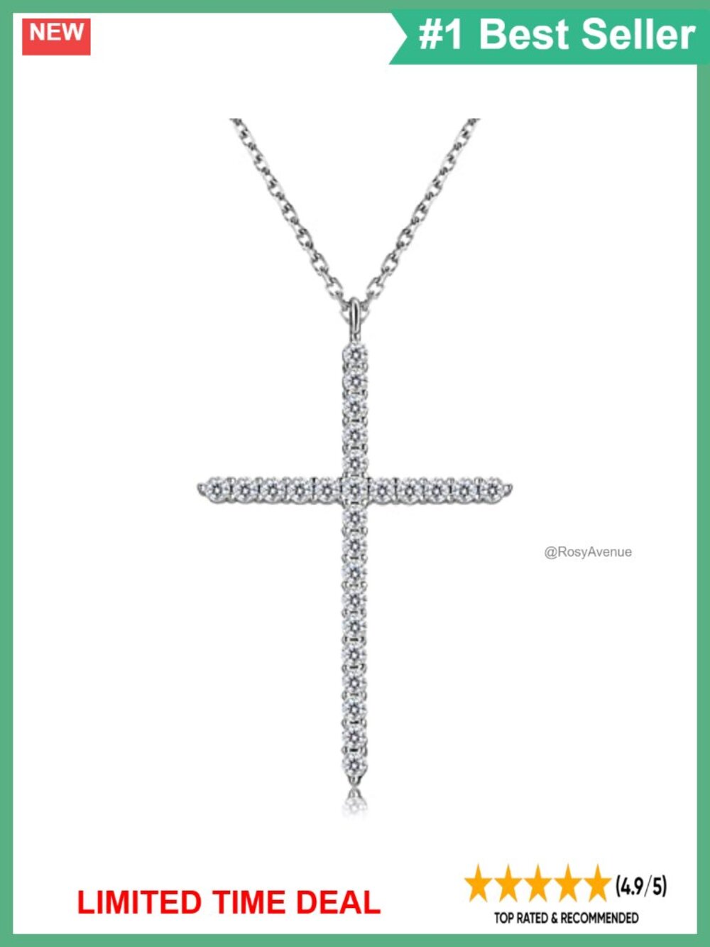 Moissanite Cross Necklace 925 Sterling Silver 14K White Gold Plated Pendant
